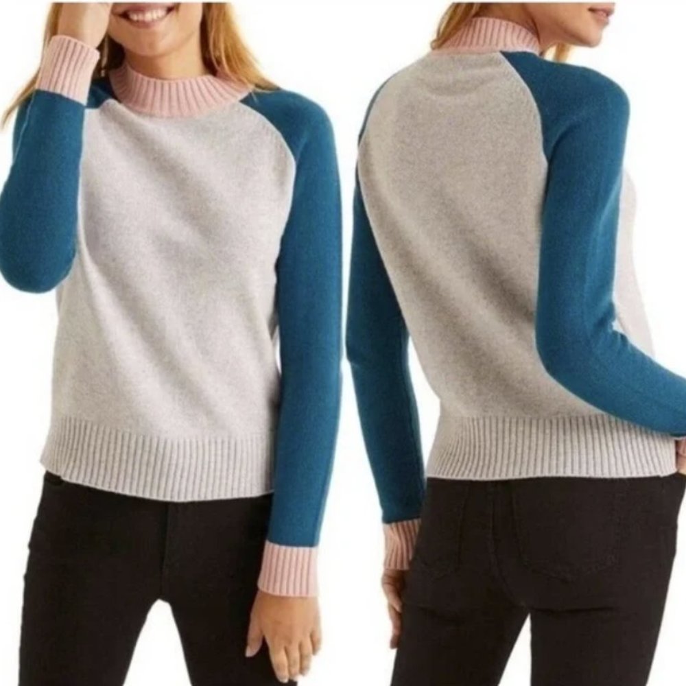 Boden Flora Wool Cashmere Blend Color Block Mock Neck Sweater